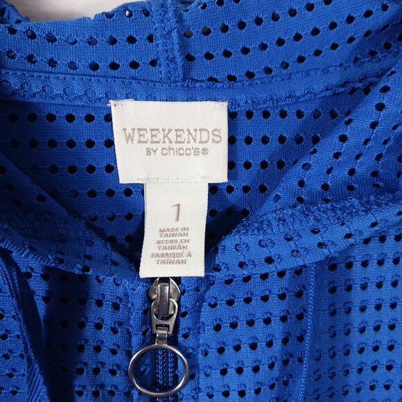 Chico's, Weekends by Chico's, S, cobalt Blue Mesh, Zip, Hooded 3/4 Sleeve Jacket - Picture 2 of 16